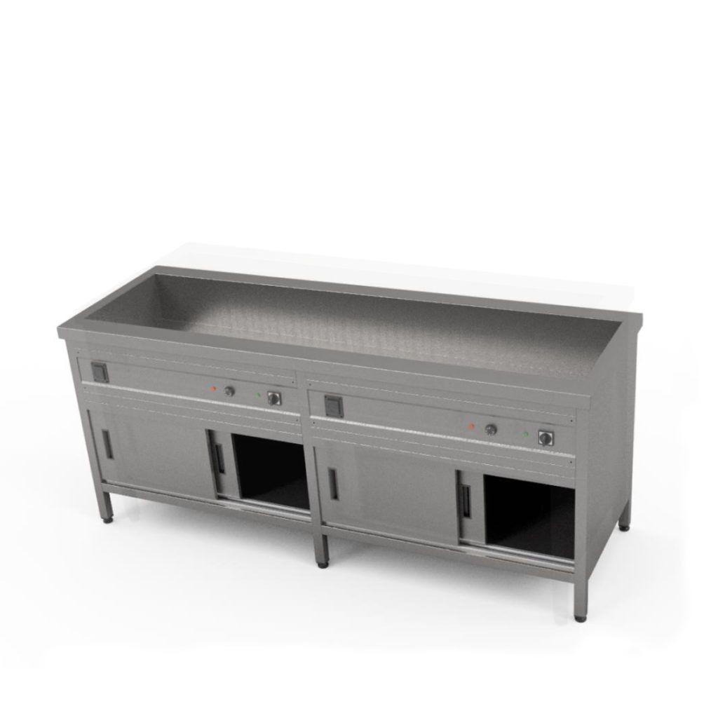 Nerezový ohrevný stôl na 6 x GN 1/1 - krytovaný