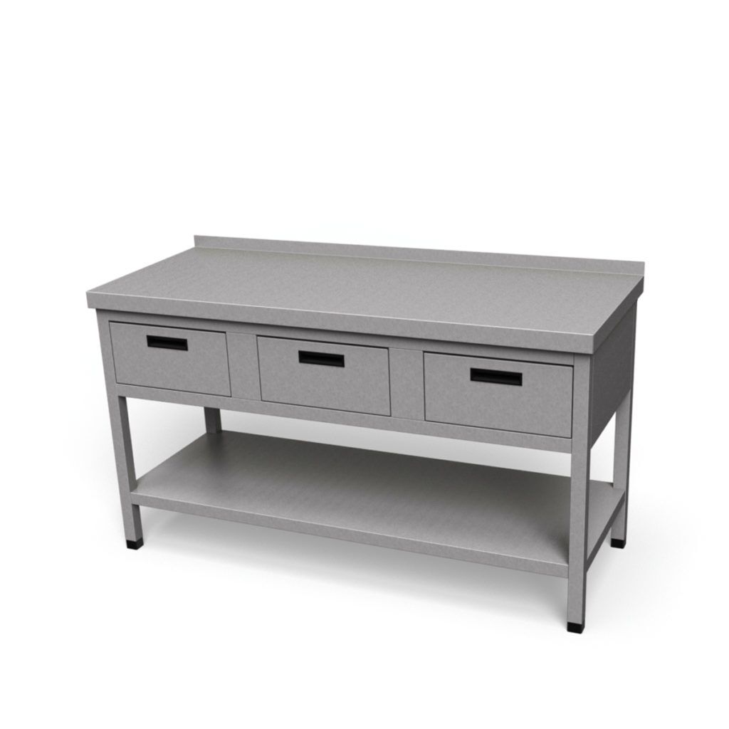 Nerezový pracovný stôl 3x zásuvka, 1 x polica | ZSP - 3