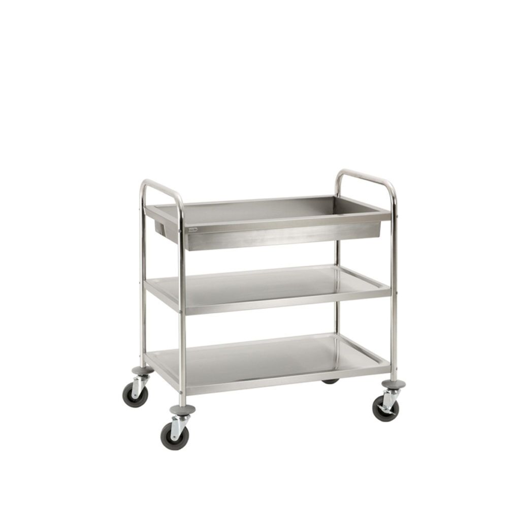 Nerezový vozík servírovací dvojpolicový s vaničkou nosnosť police 30 kg,