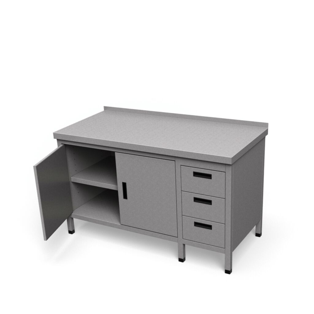 Nerezový pracovný stôl so zásuvkami a otváracími dverami | ZS-5