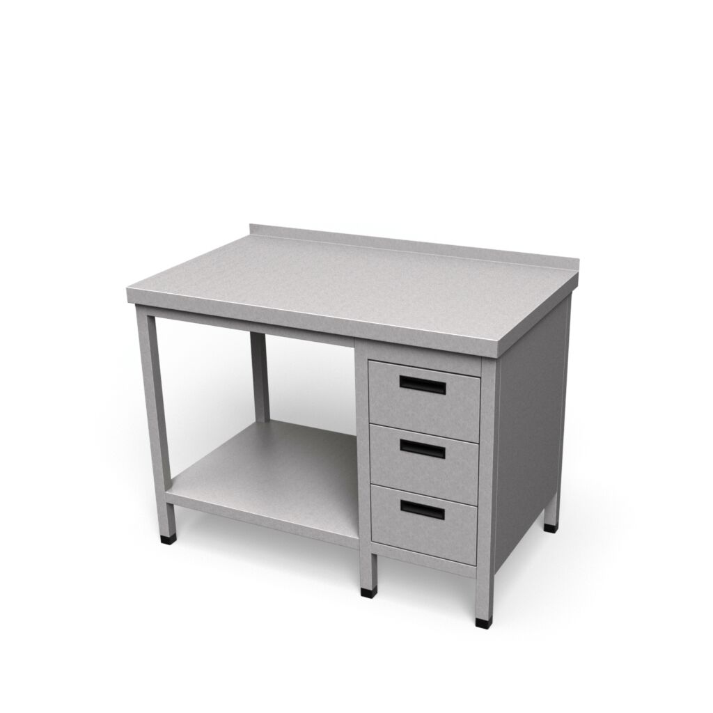 Nerezový pracovný stôl so zásuvkami a policou | ZS-2