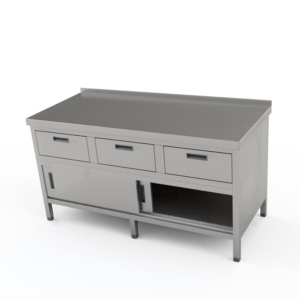 Nerezový pracovný stôl 3 x zásuvka, posuvné dvere | ZSP - 6