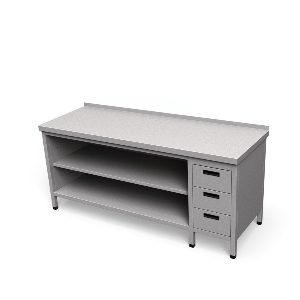 Nerezový pracovný stôl so zásuvkami krytovaný | ZSV-3