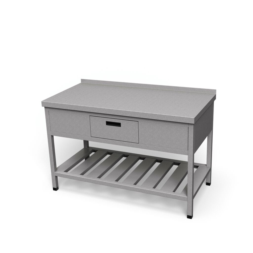 Nerezový pracovný stôl so zásuvkou a roštovou policou | ZSR-1